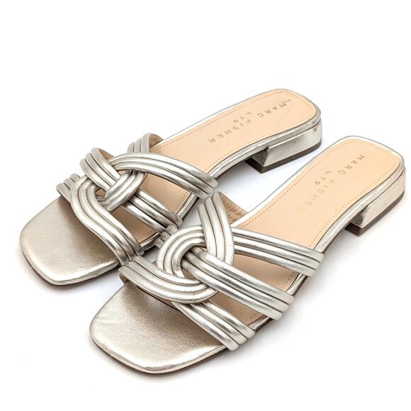 Marc Fisher LTD Casara Slide Sandal Women's Square Toe Gold Size US6.5M EU37 - Picture 1 of 10